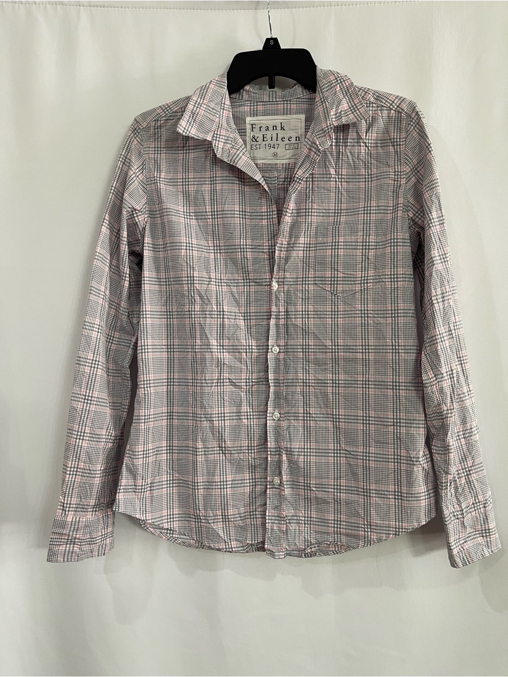 Frank & Eileen Pink Gray Plaid Button-Up Shirt Women's Medium Cotton Casual Top